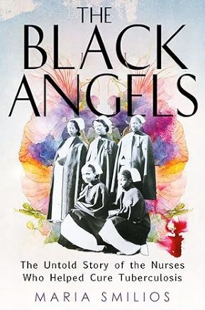 My Greek Books August 2025 Reads. The Black Angels by Maria Smilios. Black and white images of 5 nurses on a colorful background