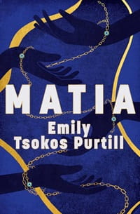 International Women's Day. Matia by Emily Tsokos Purtill. Dark blue background with images of hands