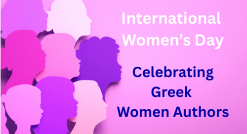 International Women's Day 10 Greek Women Authors. Colorful silhouettes of women in shades of pink and purple