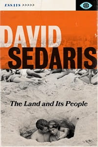 My Greek Books May 2026 Reads_The Land and Its People by David Sedaris. Image of a hole dugon a sandy beach with a man and woman inside